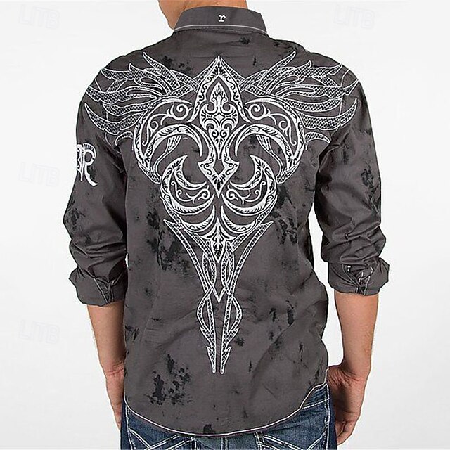 Men's Graphic Prints Totem Shirt Western Shirt Cowboy Shirt Long Sleeve Fashion Designer Casual Outdoor Daily Fall & Winter Turndown Print Button-Down Gray4