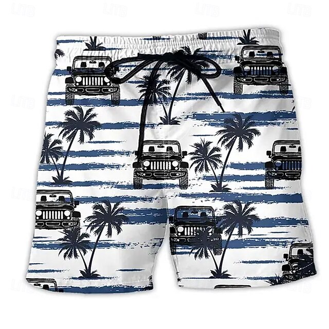 Men's Coconut Tree Striped Vintage Swim Shorts Board Shorts Swimming Trunks Mid Waist Streetwear Hawaiian Casual Daily Holiday Pocket Drawstring Elastic Waist Designer Clothing Apparel4