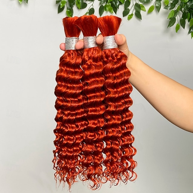  Paquete de 3 extensiones de cabello humano con ondas profundas de color jengibre, de 10 a 28 pulgadas