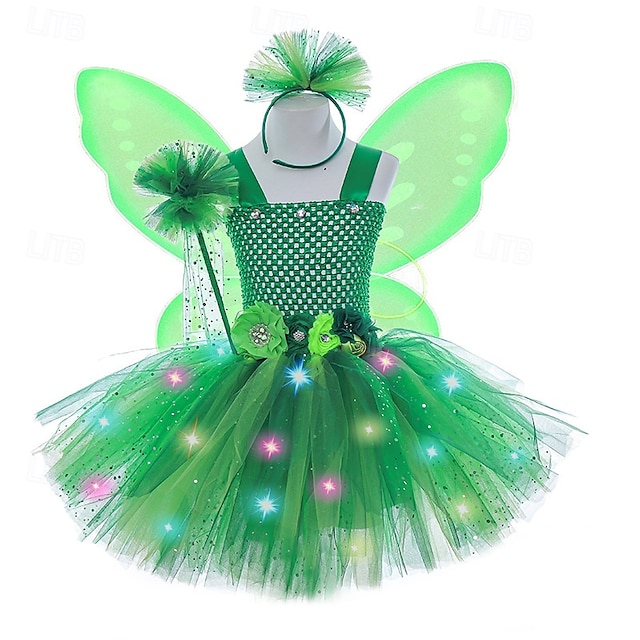  Děti Dívčí Cosplay šaty Šaty na párty Pevná barva Květiny Bez rukávů Výkon Narozeniny Síťka Krásná Sladký Polyester Délka ke kolenům Šaty na párty Áčkové šaty Tylové šaty Léto 4-12 let Trávová zelená