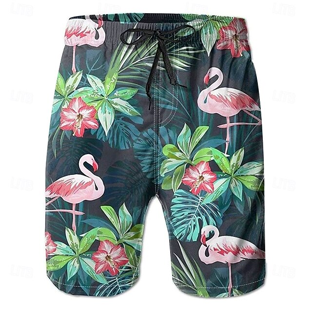 Men's Flamingo Tropical Plants Swim Trunks Swim Shorts Board Shorts Mid Waist Streetwear Hawaiian Casual Daily Holiday Pocket Drawstring Elastic Waist Designer Clothing Apparel4
