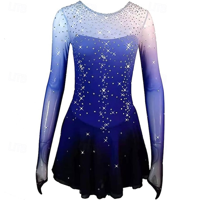  Eiskunstlaufkleid Damen Mädchen Eislaufen Kleid Purpur Daumenloch Asymmetrischer Saum Netzstoff Hohe Elastizität Training Wettbewerb Eiskunstlaufkleidung Klassisch Kristall / Strass Langarm Eislaufen