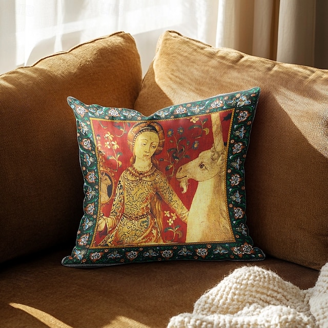 Medieval Double Side Pillow Cover 4PC Lady Unicorn Decorative Cushion Case Pillowcase for Bedroom Livingroom Sofa Couch Chair 11
