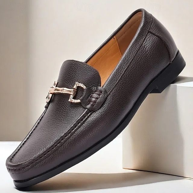  Loafers i premiumkoskinn för män med accent av guldspänne, klassiska formell slip-on skor för affärer, arbete och vardagliga tillfällen