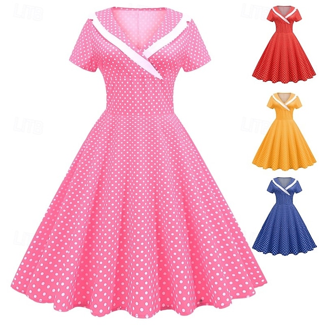  Elegante Classico Anni 1950 Vestito A Pois Linea ad A Costume Per donna San Valentino Evento / Festa Data Tè Adulti Vestito Primavera & Estate