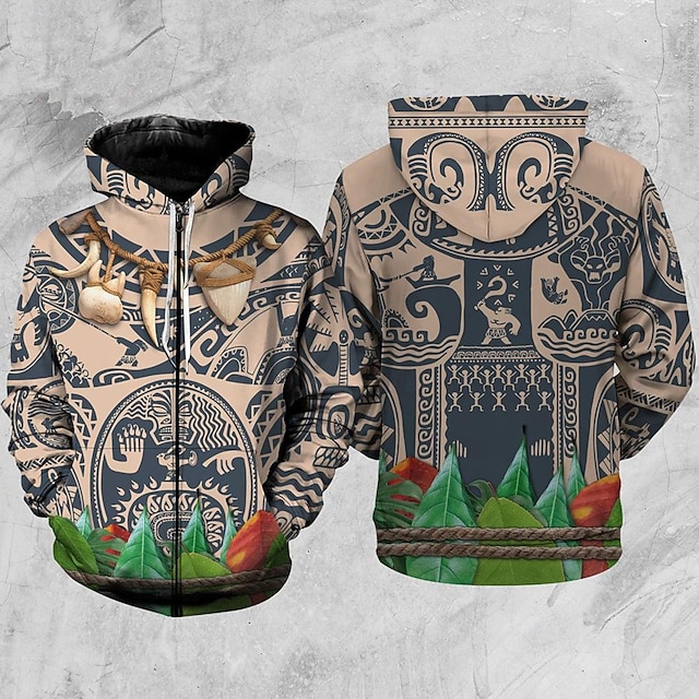  Moana Maui Odzież wierzchnia Rozpinana bluza z kapturem 3D Charakter Przednia kieszeń Graficzny Na Dla par Męskie Damskie Dla dorosłych Karnawał Bal maskowy Druk 3D Impreza Codzienne