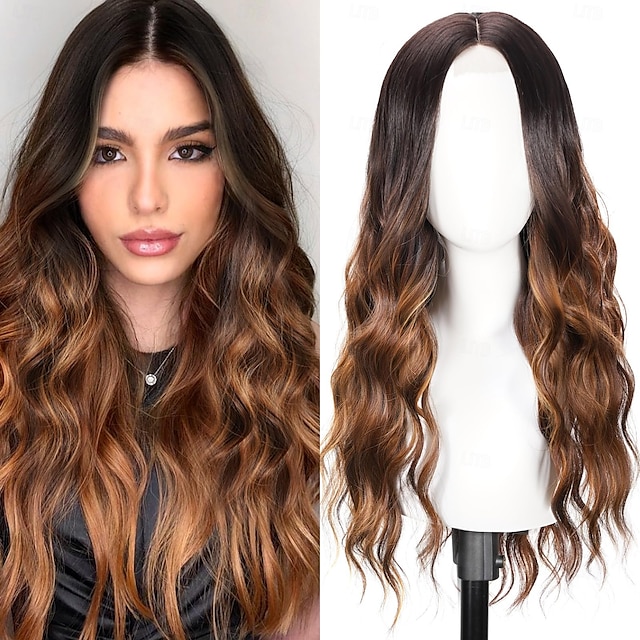  parrucca per donna parrucche lunghe ricce ondulate dall'aspetto naturale parrucca sintetica in fibra resistente al calore, parrucca con attaccatura dei capelli in pizzo per uso quotidiano cosplay
