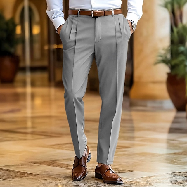  Homens Social Calças Calça verão Calça casual Calças de Terno Bolso frontal Perna reta Tecido Conforto Comprimento total Casamento O negócio Clássico Preto Azul Marinha Micro-Elástica