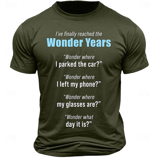 Wonder And Rigor Humor Men's Funny Graphic T-Shirt: 'Wonder Years' Aging & Forgetfulness Humor ...