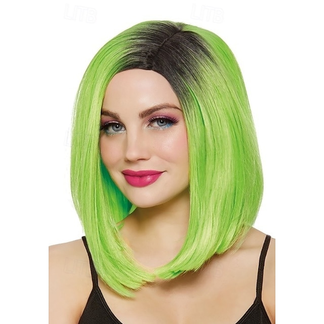  perruque bob vert citron pour femme pour carnaval
