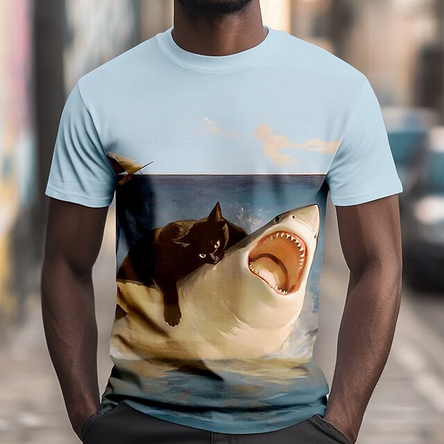 Men's Animal Funny T Shirt Short Sleeve T shirt 3D Print Crew Neck Shirt Exaggerated Designer Party Holiday Blue Summer Spring Clothing Apparel S M L XL XXL XXXL4