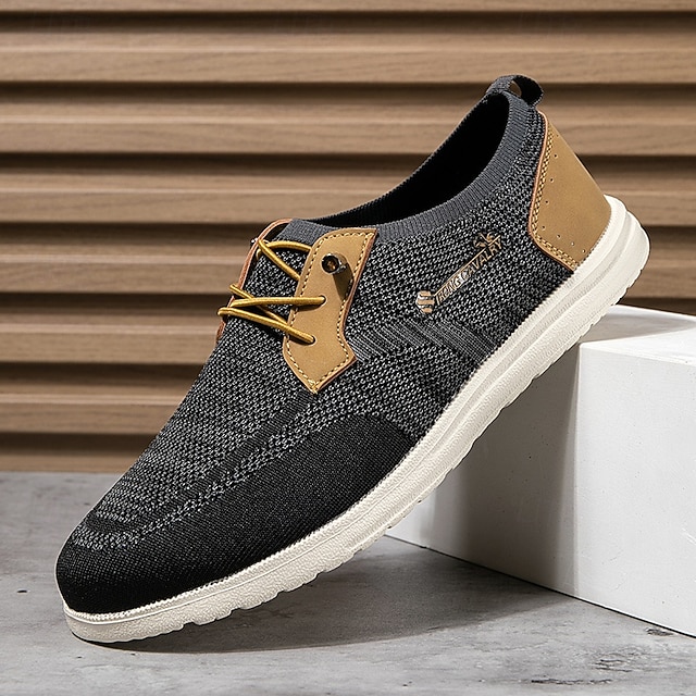  scarpe sportive da uomo in maglia grigia con dettagli in pelle e design allacciato – comode calzature casual e da esterno
