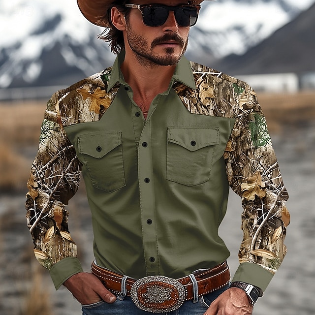  Miesten Väripalikka naamiointi Länsimainen paita Cowboy paita Pitkähihainen Läntinen Vapaa-aika Kausaliteetti Kevät Syksy Sänkyjen avaus 2 taskua Ruskea Apila Beesi Harmaa
