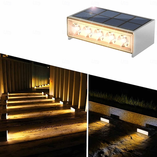  kültéri vízálló napelemes fali lámpa - meleg fehér-fehér fény 5 led erkély, lépcső, terasz, veranda és kerítés világításhoz 1db