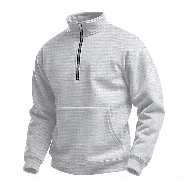  Hombre Sudadera Sudadera con estampado de gofres Sudadera con un cuarto de cremallera Negro Blanco Azul Piscina Caqui Gris Media cremallera Plano Deporte Diario Festivos Poliéster Ropa de calle Casual