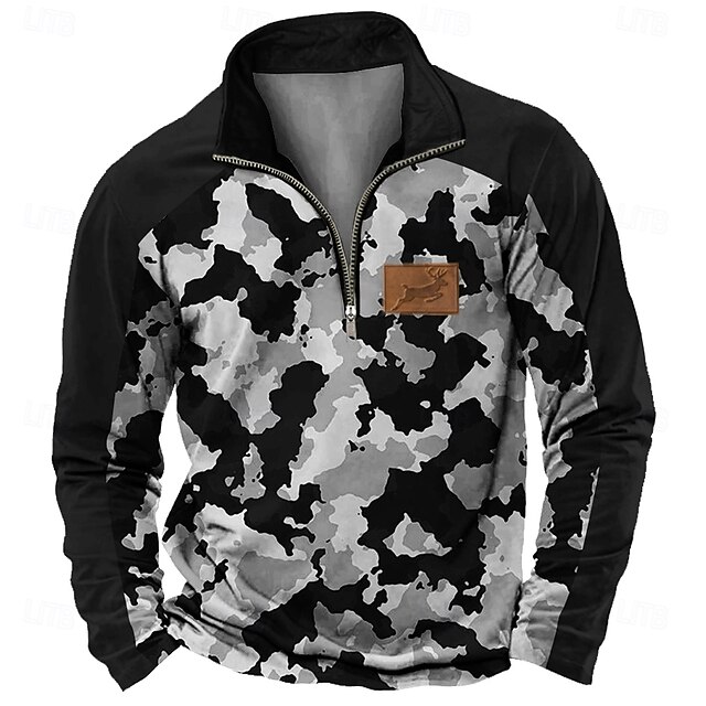  Men's Cow Print Sweatshirt Sweatshirt Long Sleeve Sweatshirt Stand Collar Quarter Zip Fashion Print Streetwear Zip Up Summer Fall Winter
