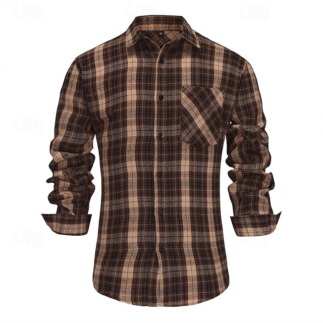  Per uomo Camicia Camicia Estiva Camicia casual Camicia da Spiaggia Camicia con Bottoni Camicie a quadri Caffè Manica Lunga Plaid Bavero Vacanza Camicia hawaiana Bottonato Abbigliamento Moda Casual