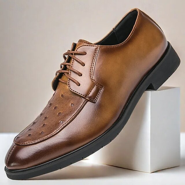  eleganti scarpe oxford in similpelle marrone con punta traforata per uomo | perfette per matrimoni, affari e occasioni formali