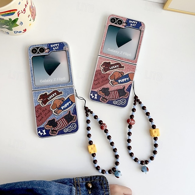  Phone Case For Samsung Galaxy Z Flip 7 Z Flip 6 Z Flip 5 Z Flip 4 Z Flip 3 Back Cover with Wrist Strap Shockproof Retro Oxford Cloth PC
