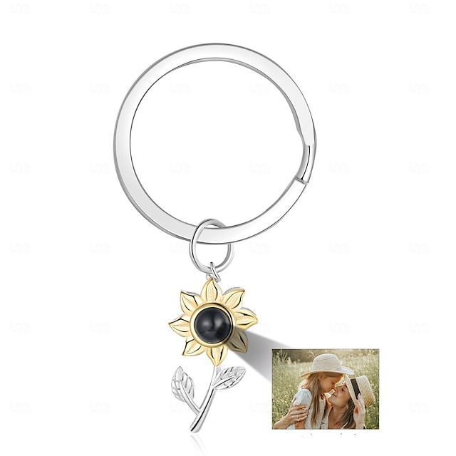  Personalized Sunflower Projection Keychain Custom Best Gift for Mom - Photo Keychain with Embedded Projection Stone, Romantic Wedding Gift for Her, Mother's Day Gift for Mom