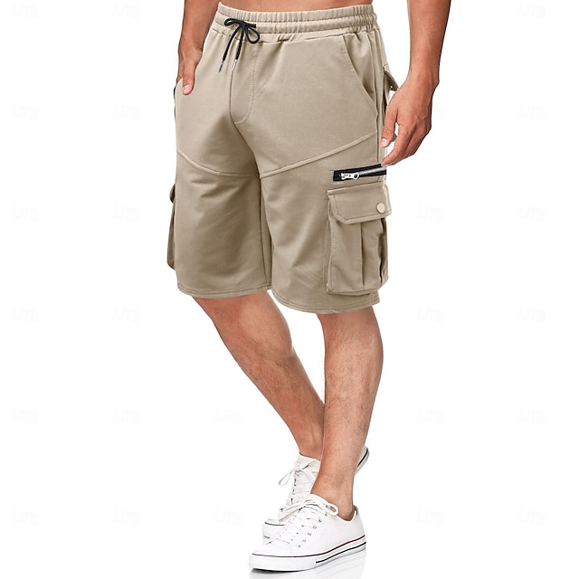  Per uomo Pantaloncini modello cargo Pantaloncini da sudore Bermuda A cordoncino Vita elastica Multi tasca Liscio Comfort Morbido Breve Esterno Interni Giornaliero Casuale / sportivo Athleisure Nero