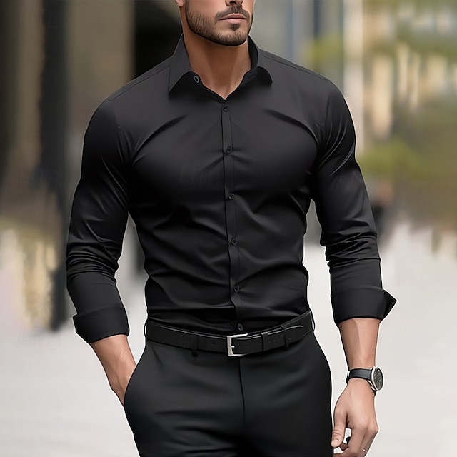  رجالي قميص رسمي سهل زفاف الأماكن المفتوحة أسود أحمر أزرق البحرية أخضر داكن كم طويل قبة الصيف الربيع ملابس