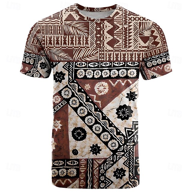 Men's Paisley Aztec T Shirt Short Sleeve T shirt 3D Print Crew Neck Shirt Fashion Ethnic Street Daily Brown Summer Spring Clothing Apparel S M L XL XXL XXXL4