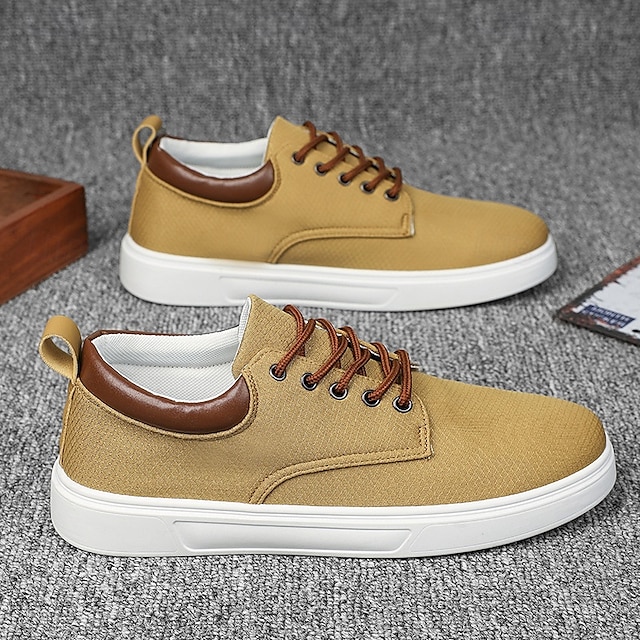  heren casual veterschoenen van canvas – lichtgewicht ademende schoenen met leren accenten, perfect voor dagelijks gebruik en buitenactiviteiten