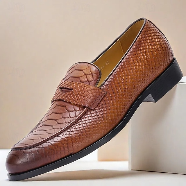  Herren Loafer & Slip On Leder Italienisches vollnarbiges Rindsleder Rutschfest Halbschuhe Braun