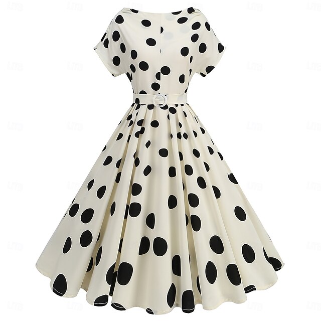  Retro / vintage 1950-tallet Cocktail Kjole Kjoler Flare kjole Polkadotter Blomst Kostyme Dame Maskerade Fest Utdrikningslag Festival Voksne Kjole Hjemkomstkjoler