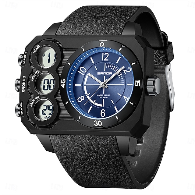  SANDA Hombre Reloj Digital Al Aire Libre Moda Reloj Casual Reloj de Muñeca Luminoso Despertador Tres Husos Horarios Calendario TPU Reloj