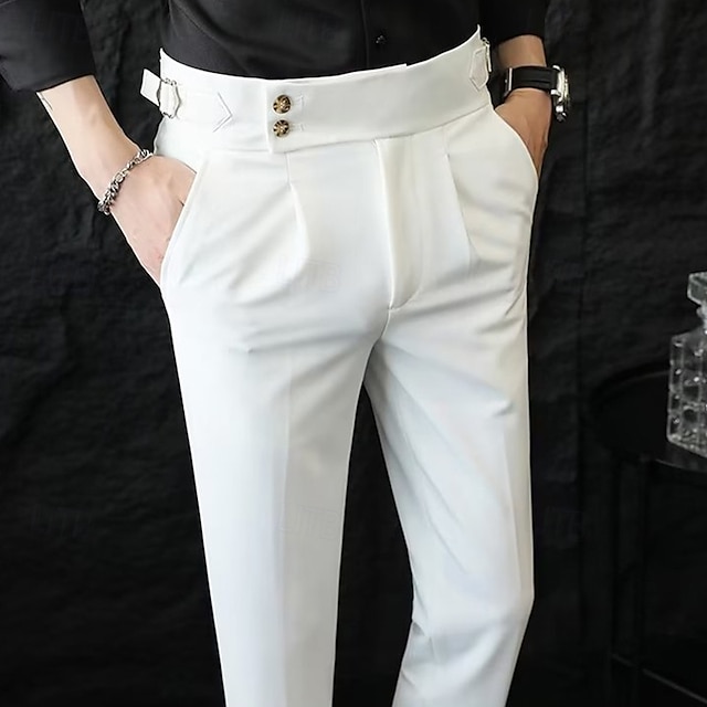  Homme Remise de diplôme Dress Pants works Pantalon Naples Pantalons Chinos Boutons Avec Poches Jambe Droite Uni Confort Formel Soirée Travail Mode Style Classique Noir Blanche Micro-Élastique