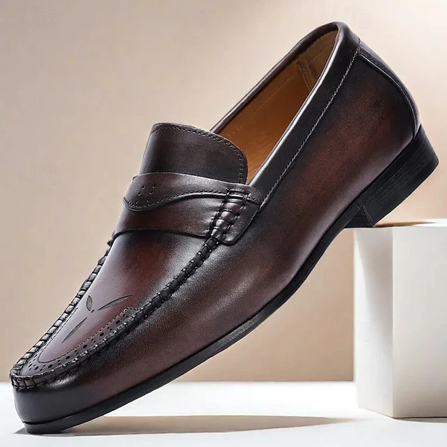 Stylish Brown Leather Loafers with Stitching Detail for Men | Perfect for Casual and Business Casual 9
