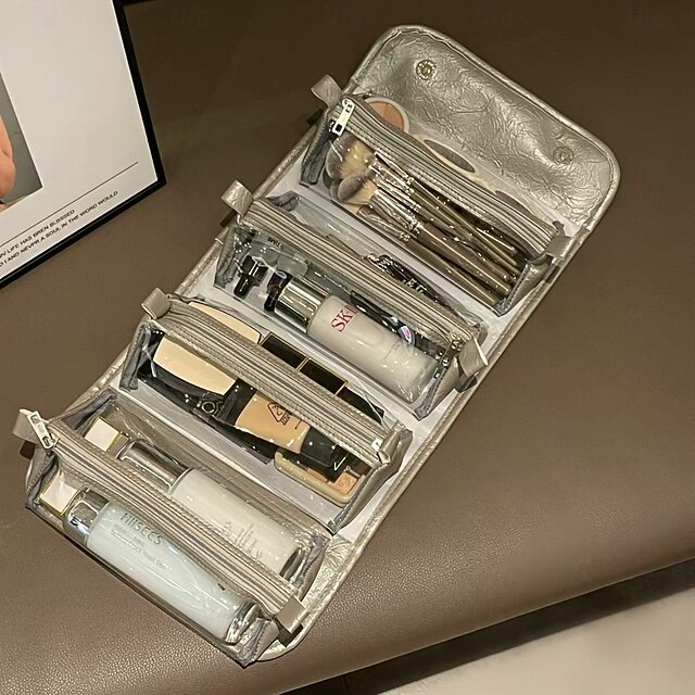 Leather Waterproof Cosmetic Bag, 4-in-1 Travel Toiletry Organizer, Large-Capacity Makeup Bag with Dry and Wet Separation for Stylish Storage 15