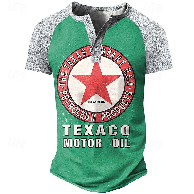 Men's Graphic Letter T Shirt Henley Shirt Tee Short Sleeve 3D Print Designer Basic Classic Outdoor Daily Sports Summer Green Henley Henley T-Shirt2