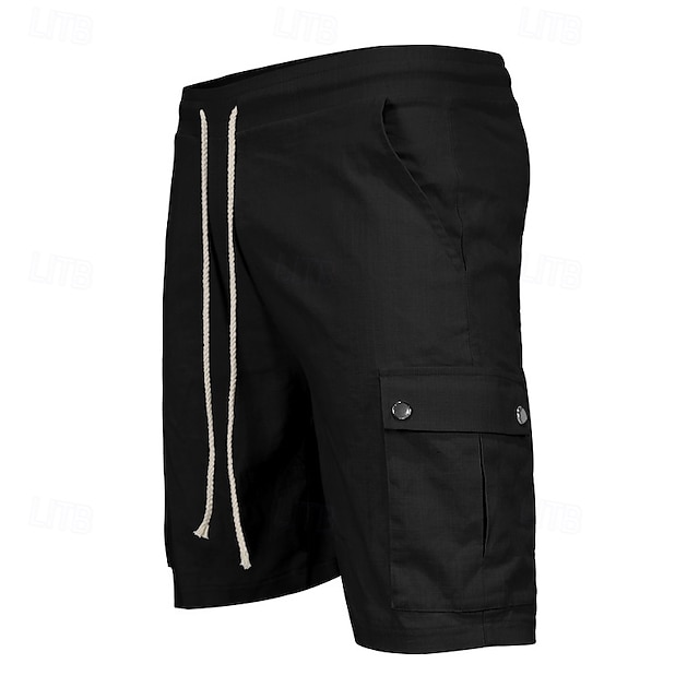  Per uomo Pantaloncini modello cargo Pantaloncini Pantaloncini di lino Pantaloncini estivi Pantaloncini da spiaggia A cordoncino Vita elastica Multi tasca Liscio Comfort Traspirante Lunghezza del