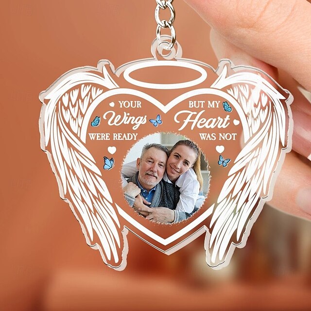 Personalized Acrylic Memorial Photo Keychain, Custom Keychain Sympathy Keepsake for Loss of Loved One,Angel Wings Memorial Gifts Remembrance Decoration - Bereavement Condolences Gifts4