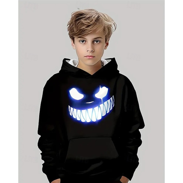 Pojkar 3D Grafisk Tecknat Huvtröja Långärmad Vår Höst Mode Streetwear Barn 4-12 år Huva Utomhus Ledigt Dagligen Normal