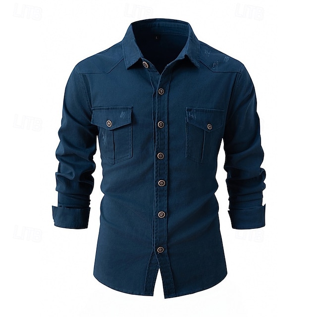  Men's Shirt Summer Shirt Casual Shirt Button Up Shirt Black Blue khaki Light Grey Army Green Long Sleeve Plain Lapel Vacation Hawaiian Button-Down Clothing Apparel Fashion Casual Comfortable