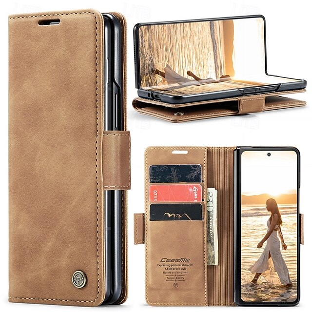  telefono Custodia Per Samsung Galaxy Piegatura a Z 7 Z Fold 6 Z Fold 5 Z Fold 4 Custodia a Flip con Supporto Magnetico Slot per Carte Retrò TPU Pelle PU