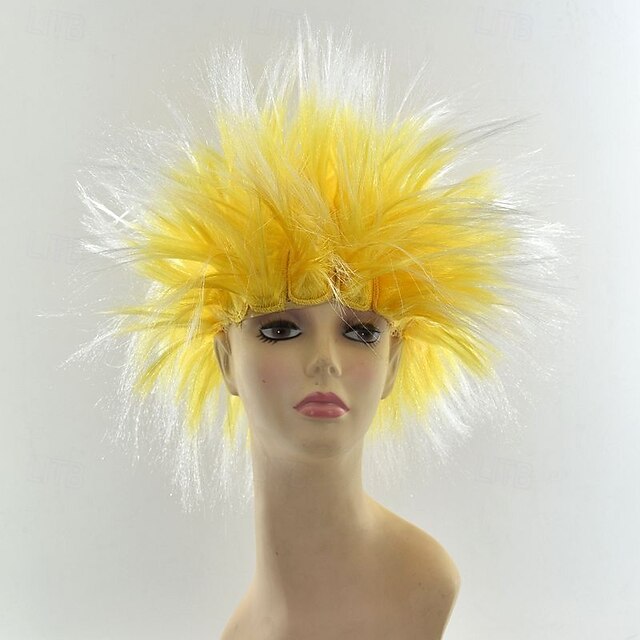  perruque synthétique bouclée partie médiane perruque courte noir jaune rose rouge bleu cheveux synthétiques hommes rose rouge noir pour le carnaval