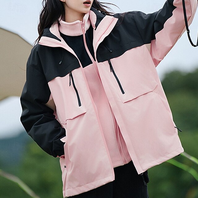  Damen Softshelljacke Wanderjacke Winter Draussen Farbblock Thermowarm Winddicht Wasserabweisend 3-in-1-Jacke Winterjacken Fleecejacken Reisen Schwarz Elfenbein Rosa Rot Orange