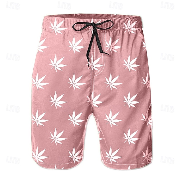  Men's Leaf Tropical Plants Swim Shorts Board Shorts Swimming Trunks Mid Waist Streetwear Hawaiian Casual Daily Holiday Pocket Drawstring Elastic Waist Designer Clothing Apparel