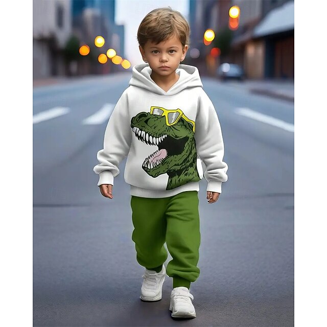 Boys 3D Graphic Dinosaur Hoodie & Sweatpants Set Sports Suit Tracksuits Long Sleeve Spring Fall Daily Basic Casual Kids 4-12 Years Hooded Outdoor Vacation Sports Tailored Fit4