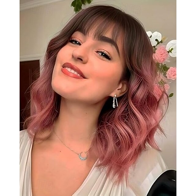  peruca curta ondulada com franja perucas para mulheres perucas curtas e cacheadas bob perucas sintéticas de reposição de cabelo natural perucas de fantasia cosplay peruca de halloween