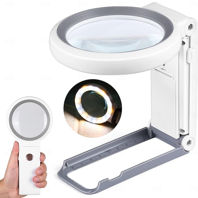  30X 10X Magnifying Glass with Light and Stand Foldable Handheld Magnifying Glass 18 LED Illuminated Lighted Magnifier for Macular Degeneration Seniors Reading Close Work