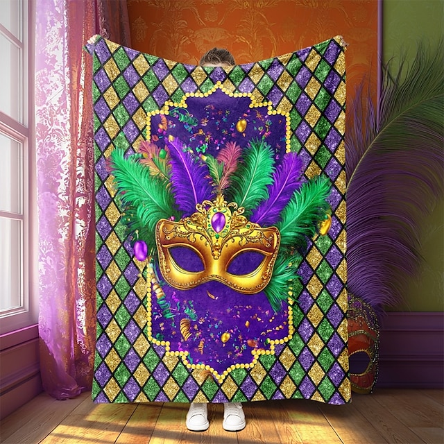  coperta da carnevale dal design vivace e festoso, perfetta per aggiungere un tocco di allegria al tuo spazio, tessuto morbido e accogliente per il massimo comfort, ideale per copridivani, copriletti o viaggi leggeri