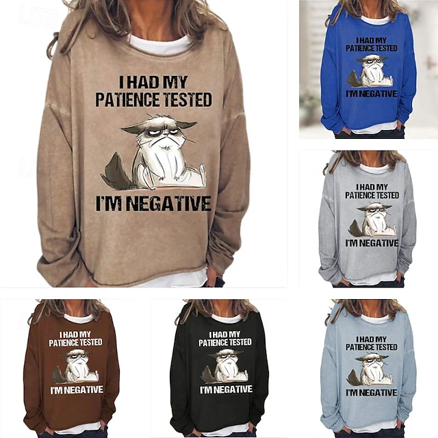 Women's Oversized Sweatshirt Pullover Cotton Blend Cat Sports Active Sports Streetwear I HAD MY PATIENCE TESTED Oversized Round Neck Long Sleeve Micro-elastic Comfrt Breathable Soft Fabric 15