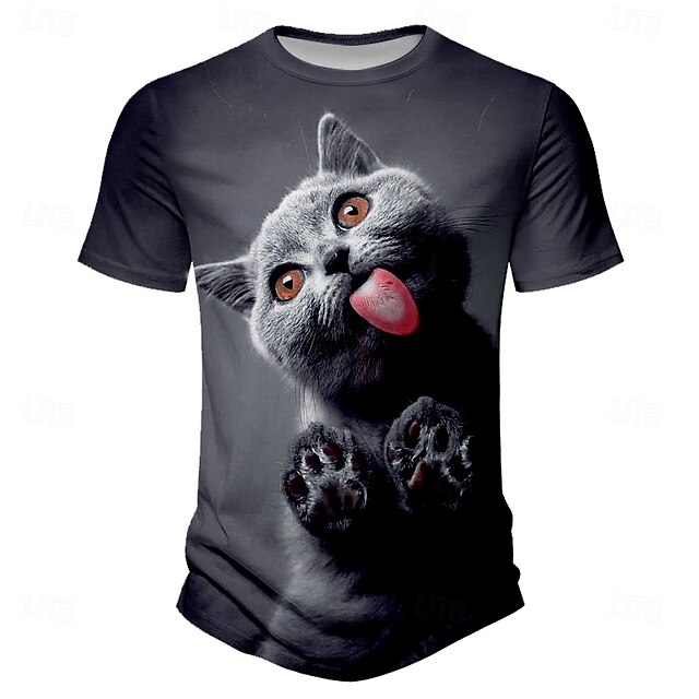 Men's Cat Funny T Shirt Short Sleeve T shirt 3D Print Crew Neck Shirt Exaggerated Designer Party Holiday Black Summer Spring Clothing Apparel S M L XL XXL XXXL4
