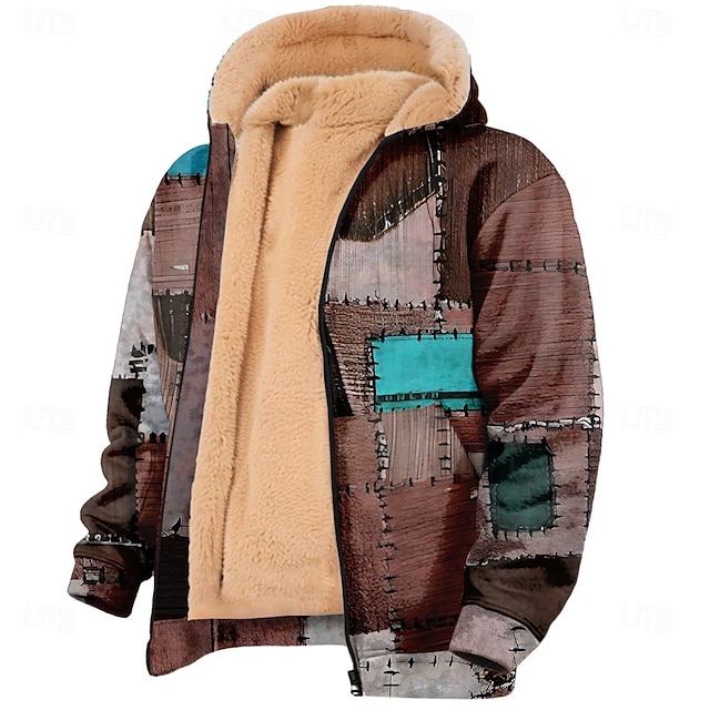  Per uomo A quadri Pile Felpa con Cappuccio Semplice Casual Manica Lunga Girocollo Abbigliamento casual alla moda Blu Marrone Con zip Autunno Inverno progettista
